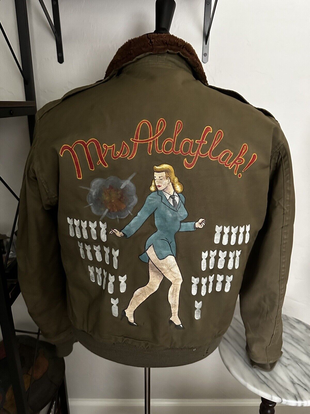 Original WWII Painted B-10 Jacket Mrs Aldaflak