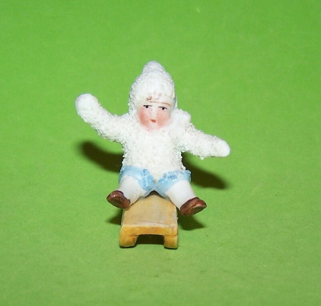 RARE ANTIQUE HERTWIG GERMAN BISQUE SNOW BABIES BABY TOT ON SLED