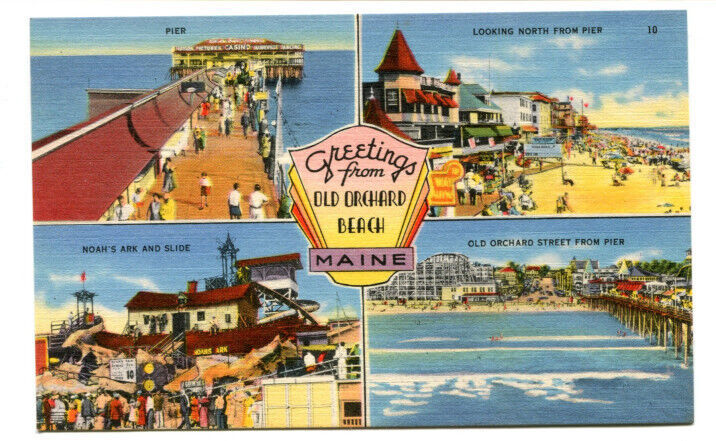 Vintage Linen Postcard - Greetings from Old Orchard Beach Maine - unposted