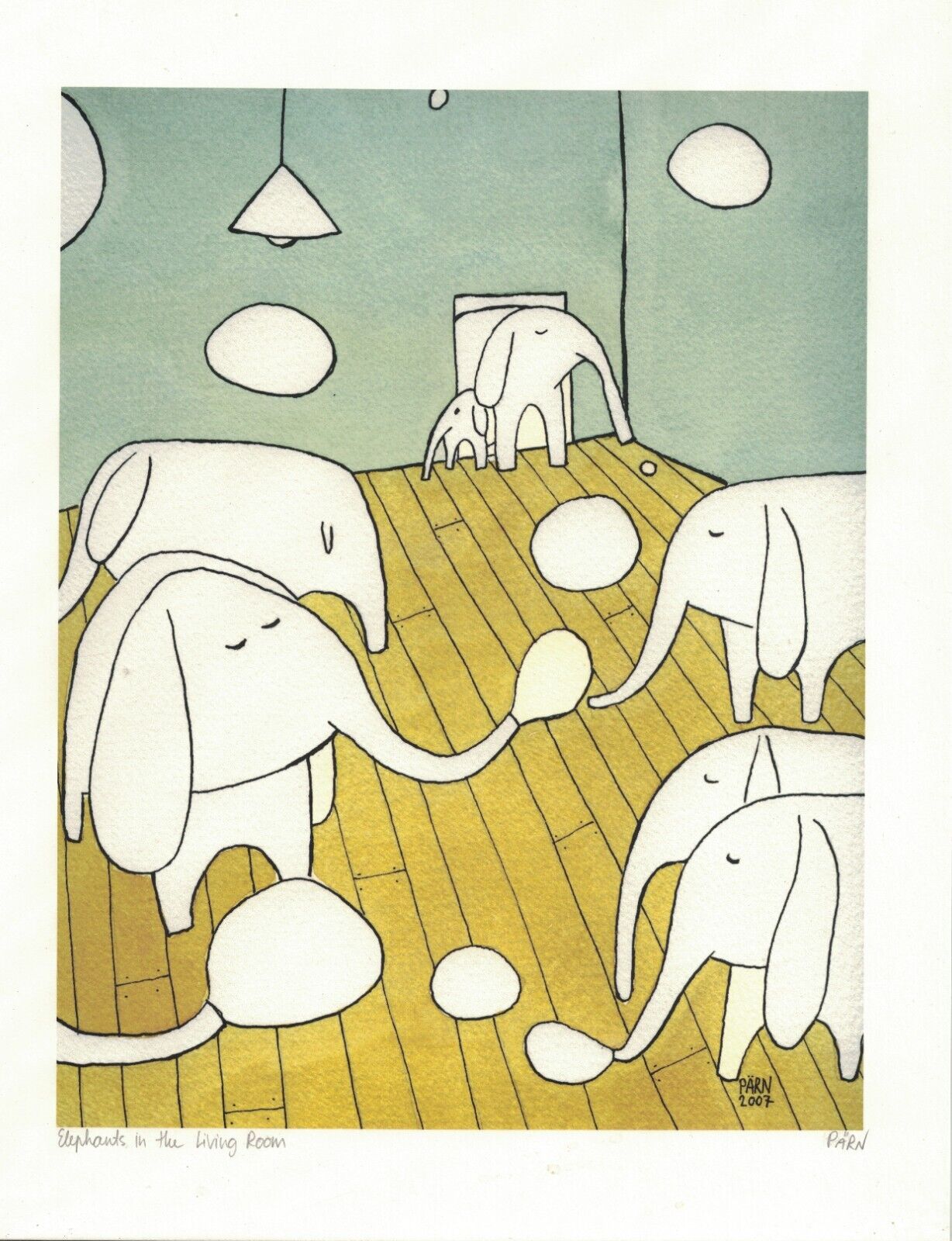 Elephants in the Living Room Kristiana Parn (Pärn) Rare Original 8.5 x 11\