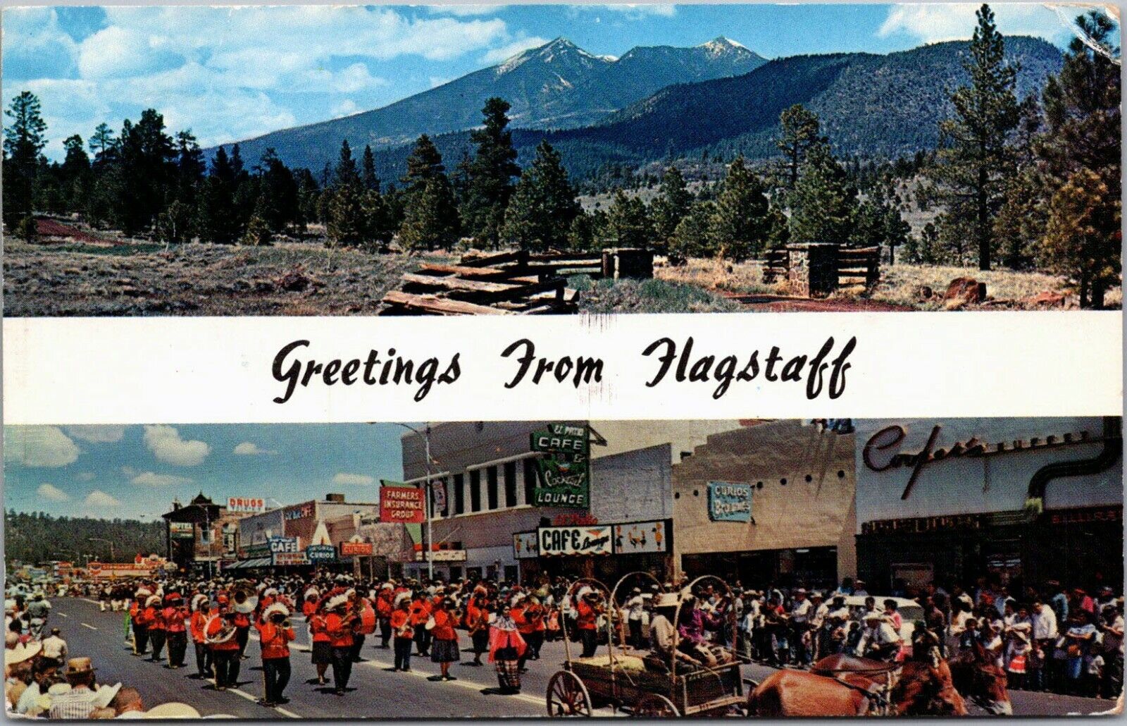 Postcard 1962 AZ Greeting Multi View Mountains Town Parade Flagstaff Arizona    