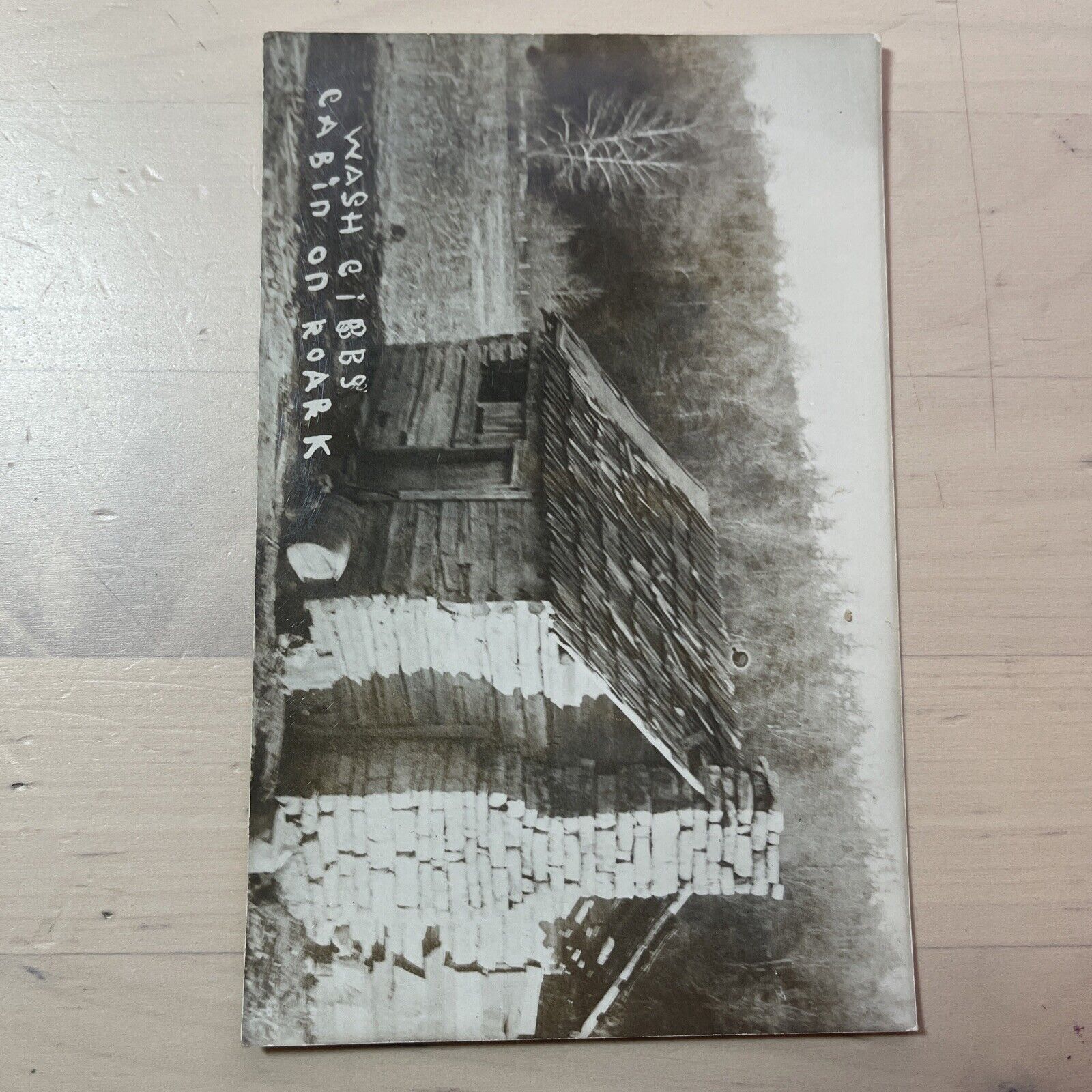Vintage Real Photo Post Card RPPC Wash Gibbs Cabin on Roark in Ozarks 1930s EKC