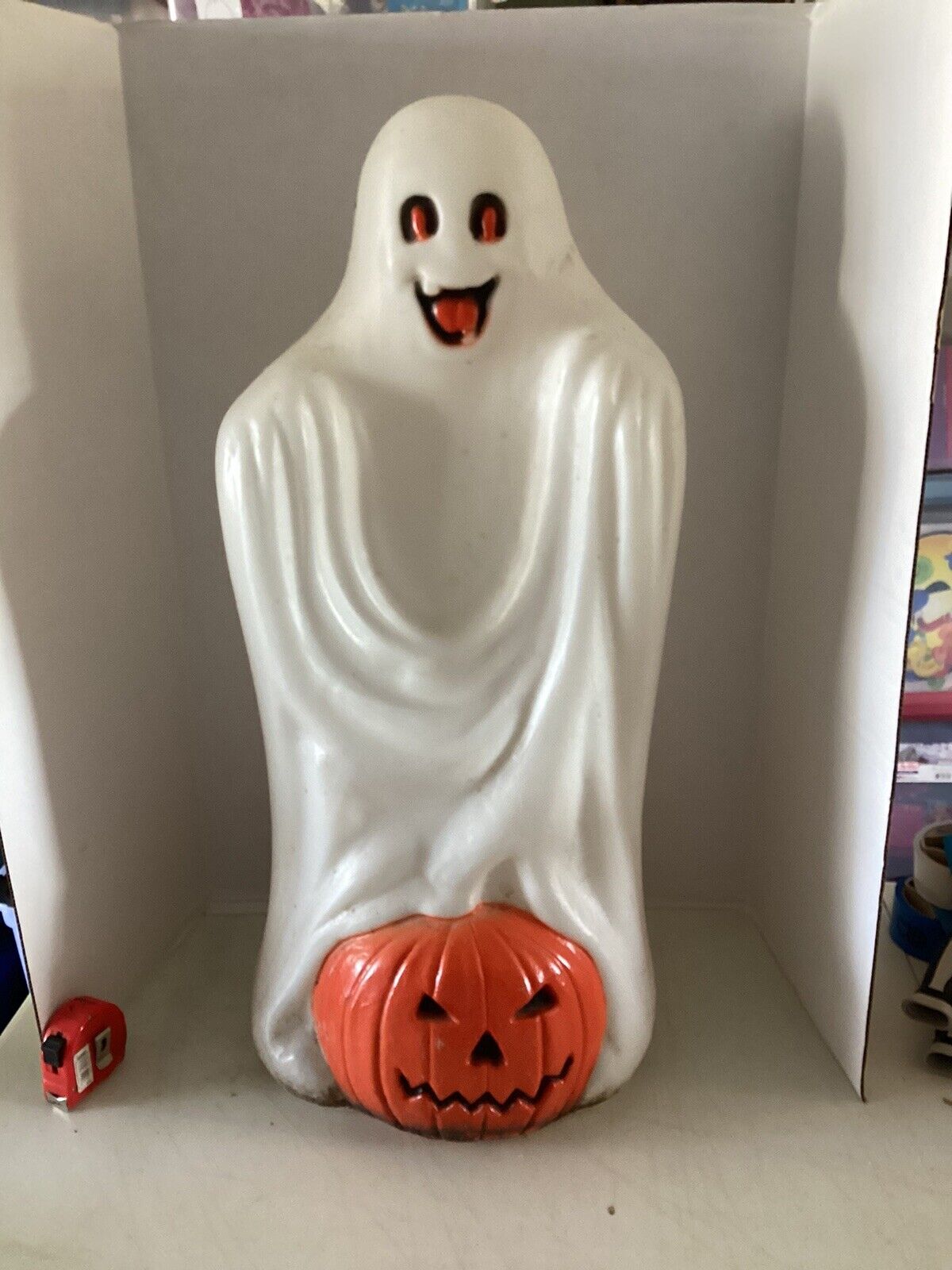 Vintage TPI Blow Mold Halloween Ghost w/ 2 Teeth Pumpkin 32'
