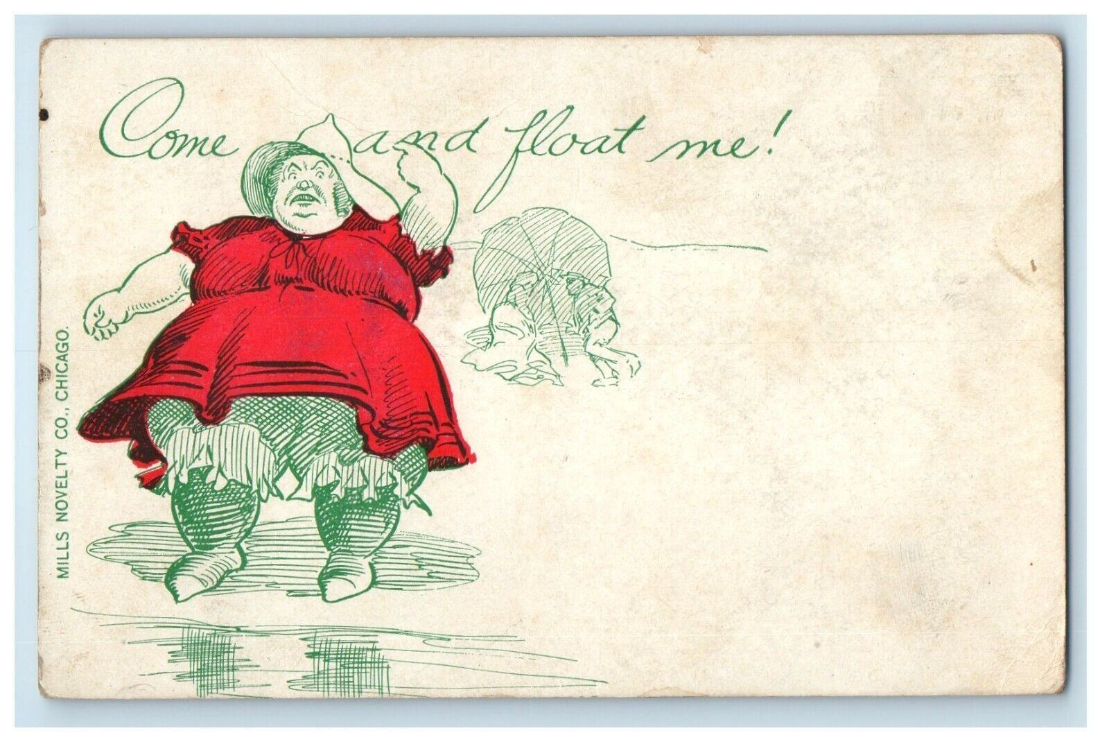 c1905 Fat Woman Come And Float Me Unposted Antique Postcard