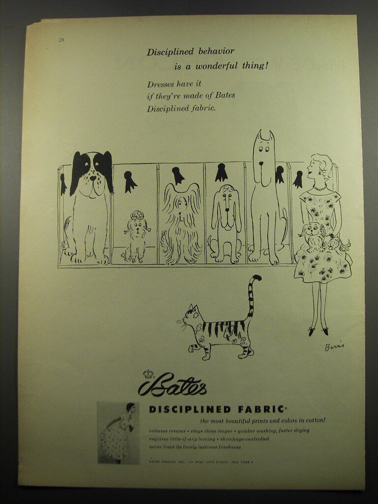 1955 Bates Fabric Ad - Disciplined behavior