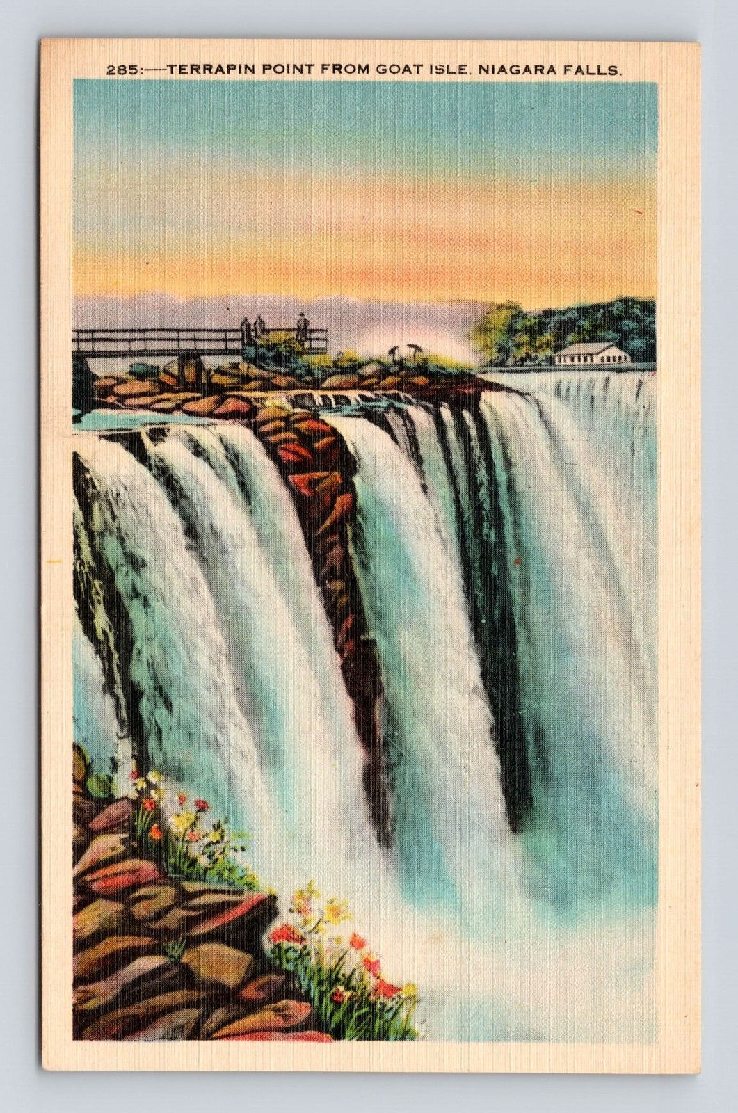 Old Postcard American Niagara Falls Goat Isle Terrain Point 1940s