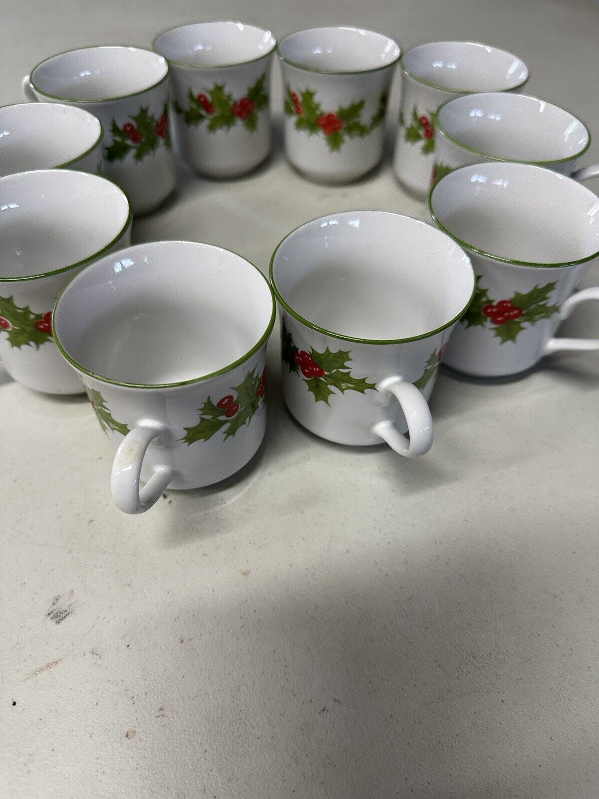 10 Schmidt Porcelana Brazil Christmas Mistletoe Holly Design 4oz - 2 3/4” Teacup