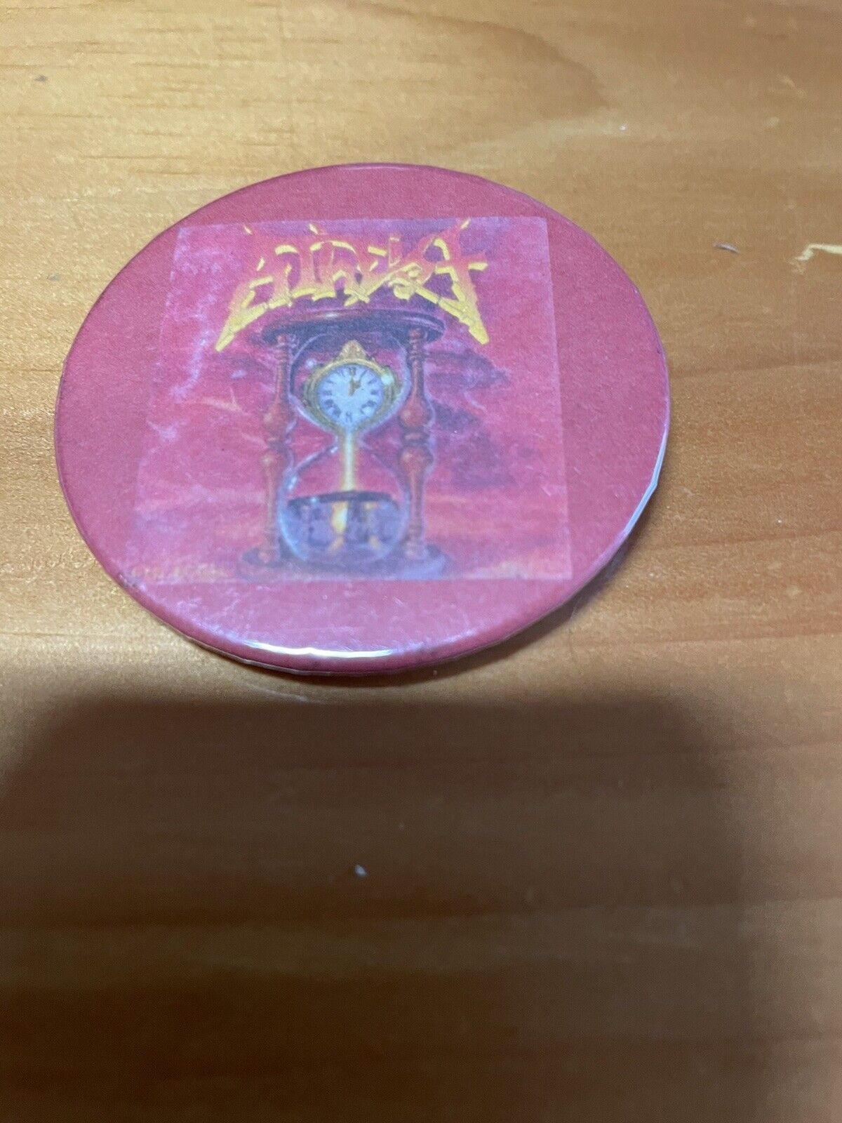 Vintage Athiest Piece Of Time Pinback Button Heavy Metal