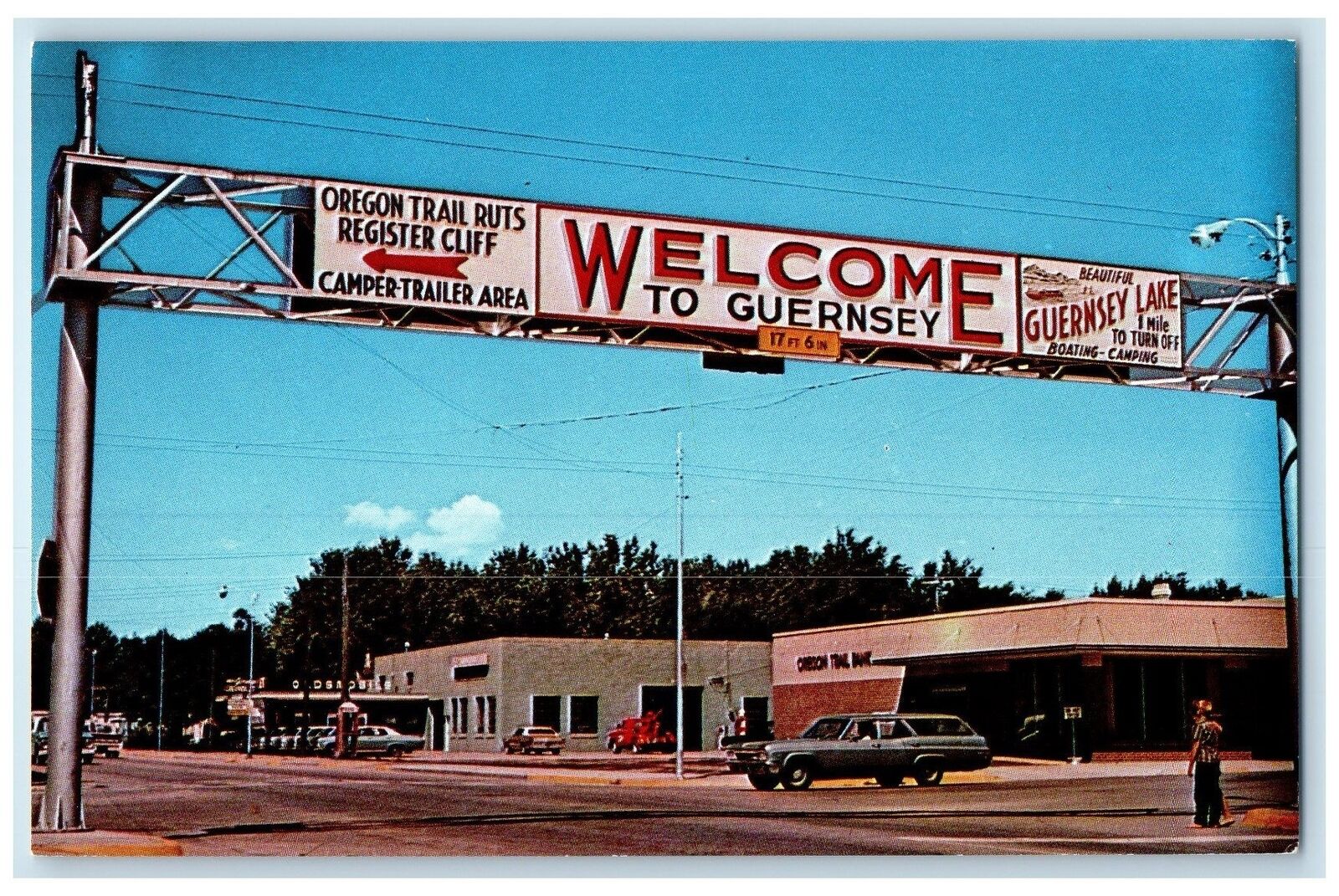 c1960\'s Greetings Form Guernsey Wyoming WY Unposted Street View Signage Postcard