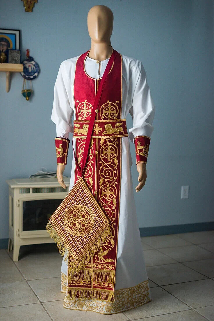 Orthodox priest vestments set. Embroidered Dark red Gold, Silk