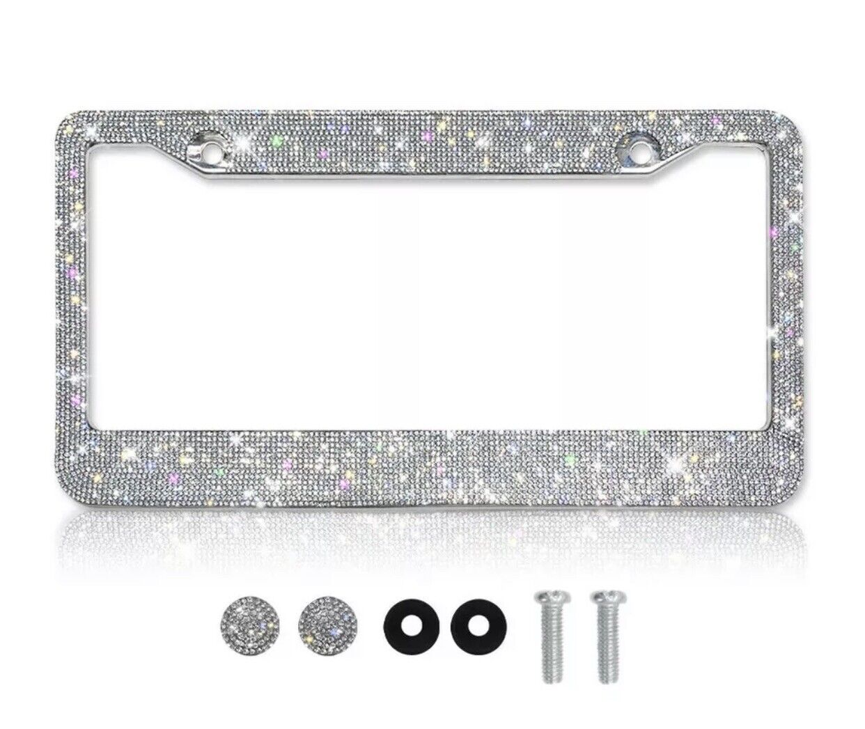 Bling Rhinestone Sparkling License Plate Frame Tag Cover Accessory Car Vehicle