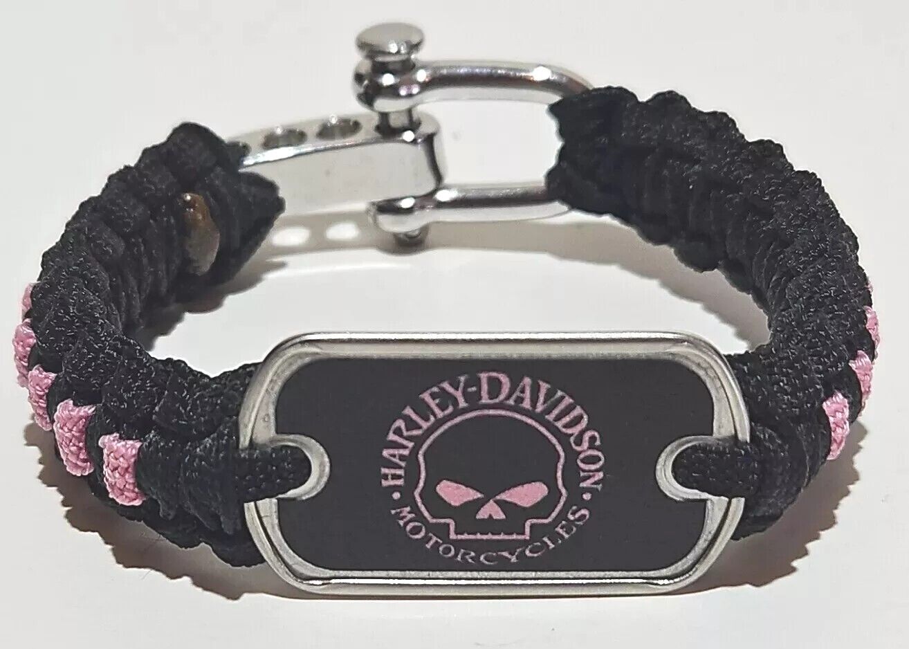 Harley Davidson Light Duty Survival Bracelet Pink & Black Skull Dog Tag Paracord