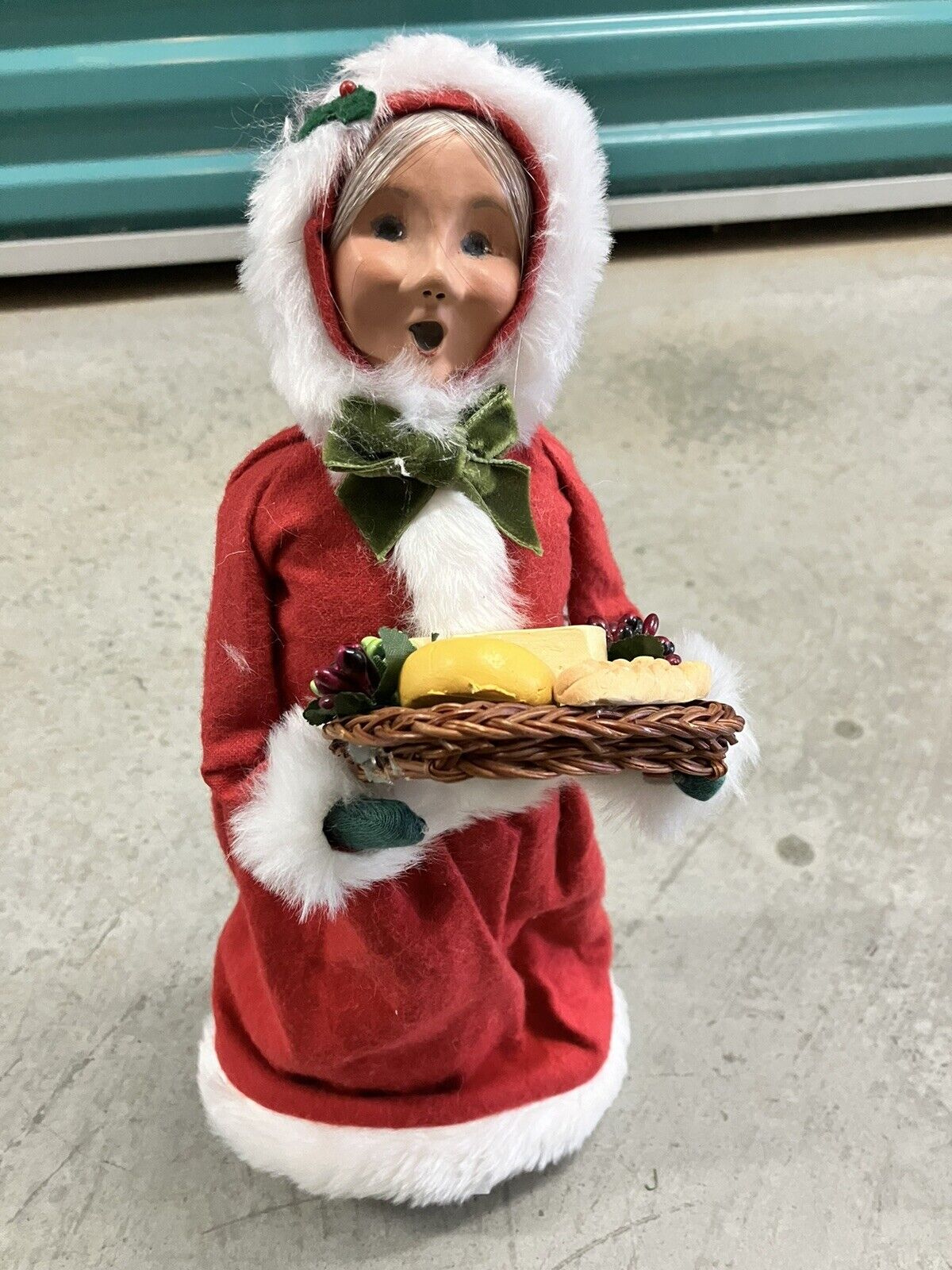 2013 Byers Choice Miss Clause Holding Bread Basket.  SIGNED on The Bottom