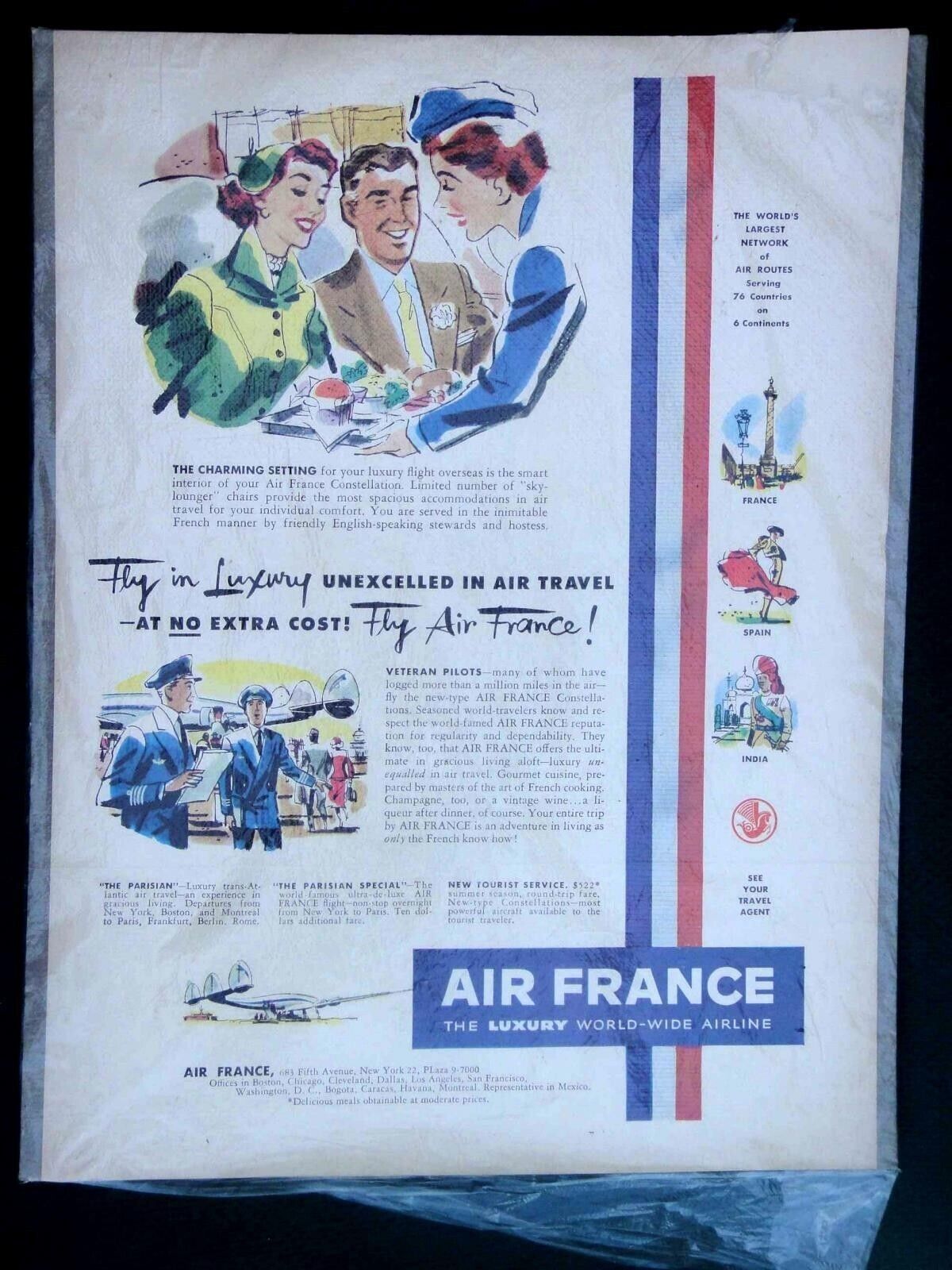 vintage AIR FRANCE AIRLINE TRAVEL ADVERTISEMENT magazine page