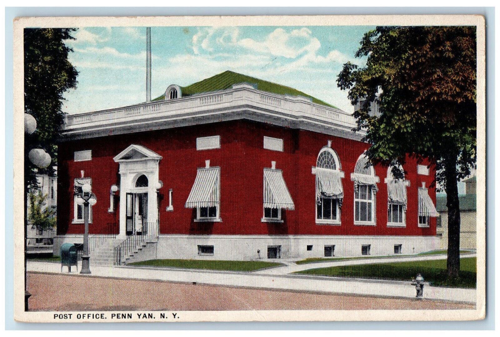 1921 View of Post Office Building, Penn Yan New York NY Posted Postcard