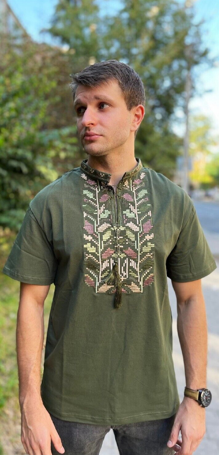 Ukrainian embroidered shirt for man sorochka vyshyvanka of cotton, patriotic