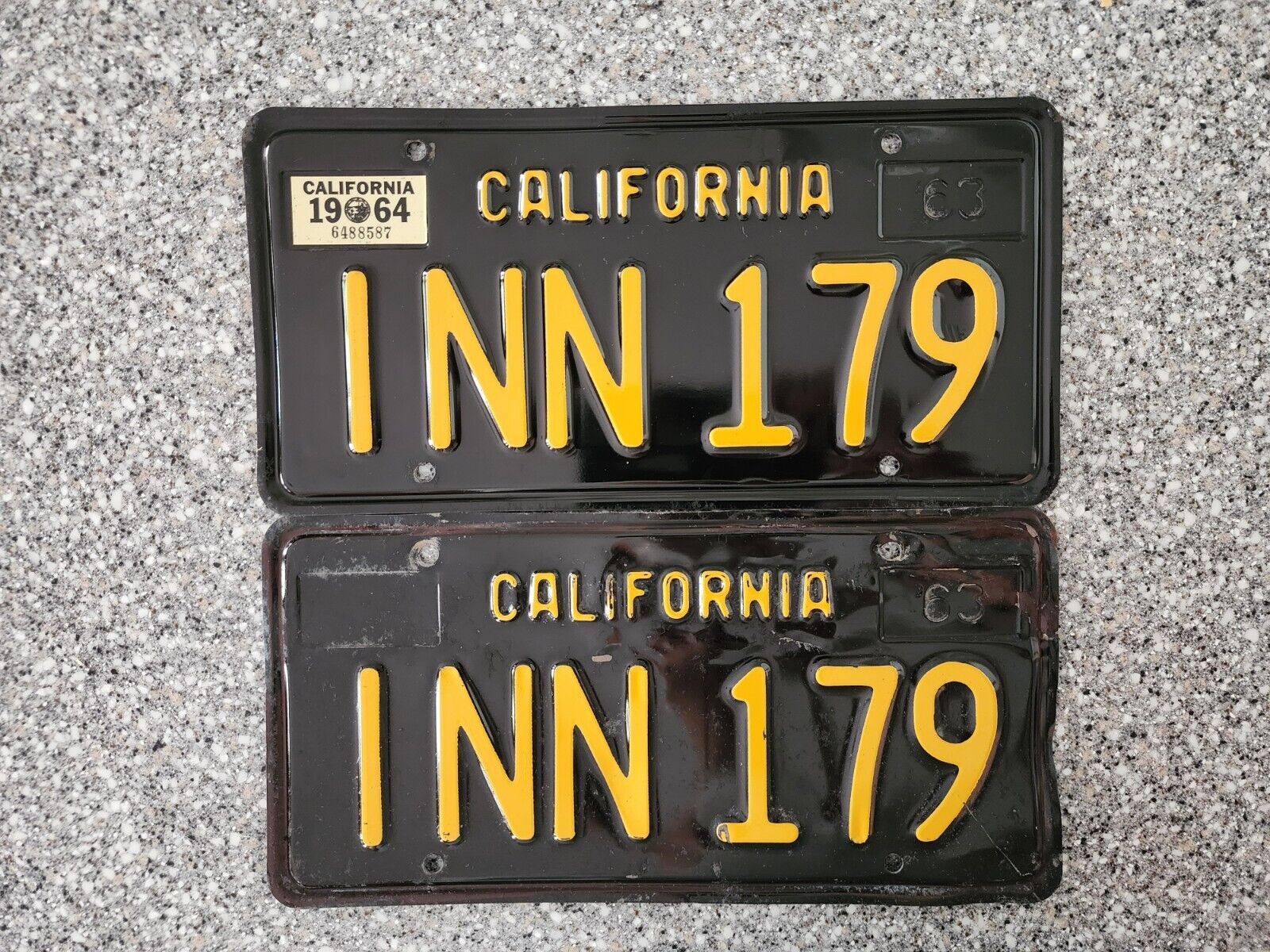 1963 California License Plates, 1964 Validation Sticker, DMV Clear Guaranteed VG