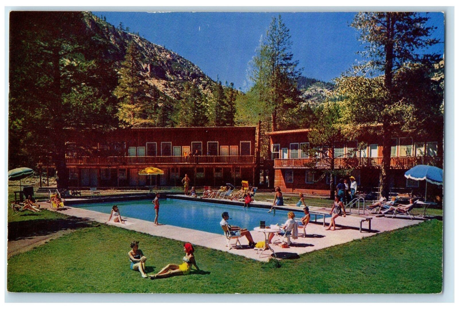 c1960\'s Squaw Valley Lodge Exterior Squaw Valley Lake Tahoe CA People Postcard