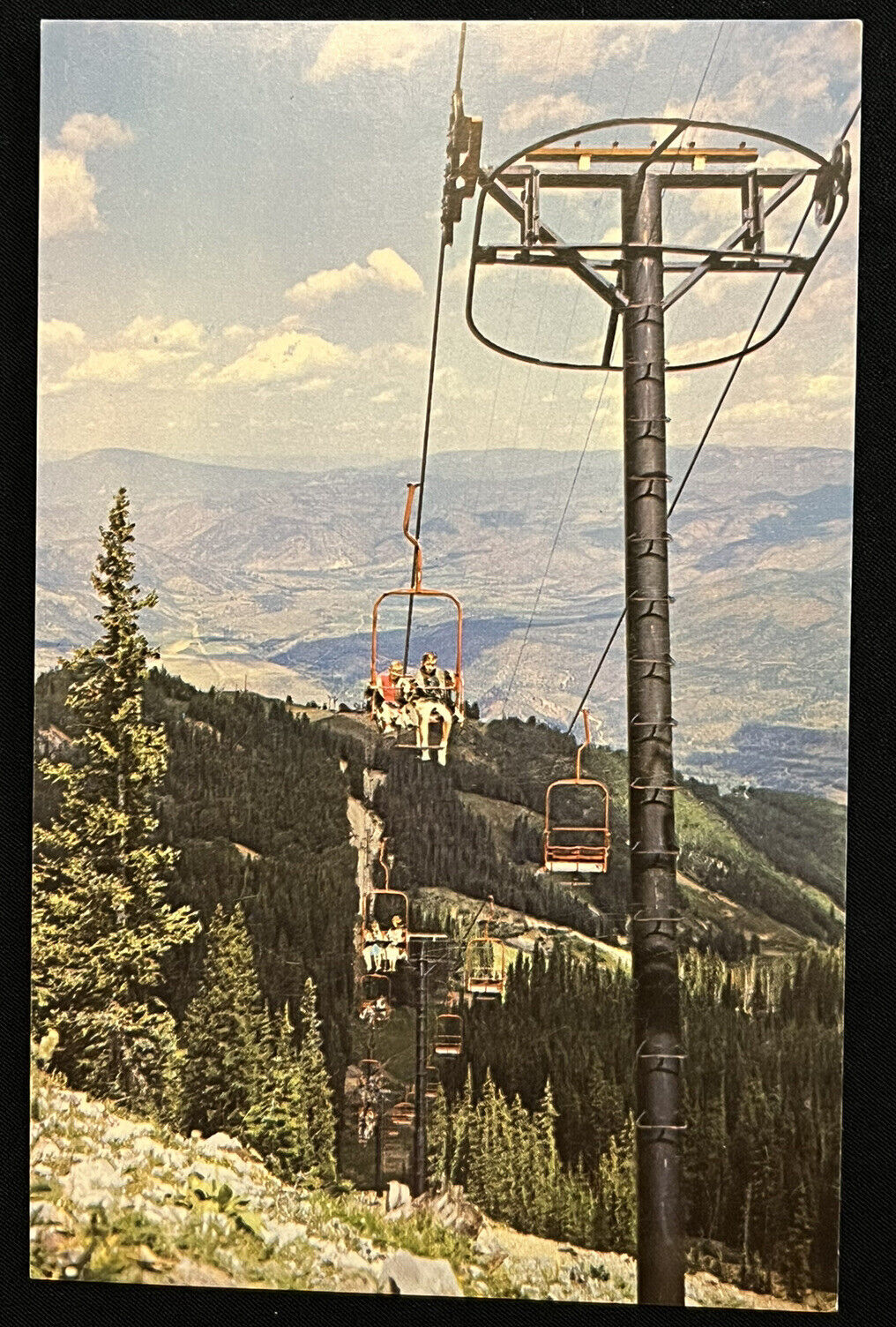 Aspen Colorado Ajax Mountain Chairlift Kids on Ski Lift Vintage Chrome Postcard