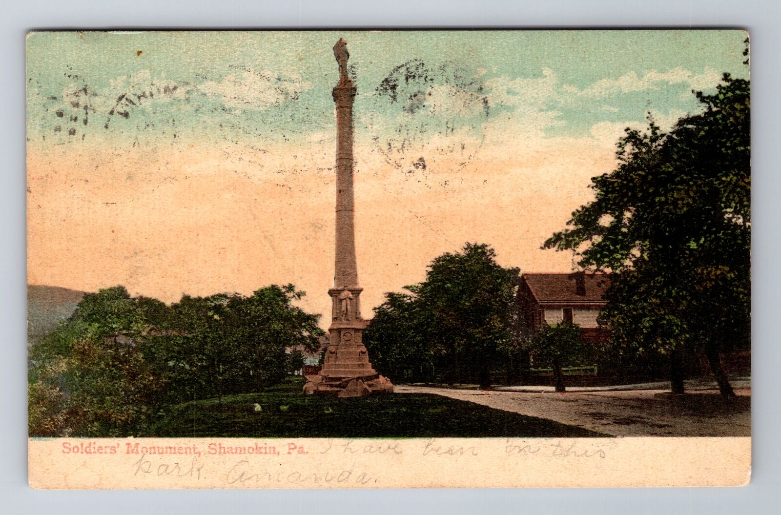 Shamokin PA-Pennsylvania, Soldiers\' Monument, c1907 Antique Vintage Postcard