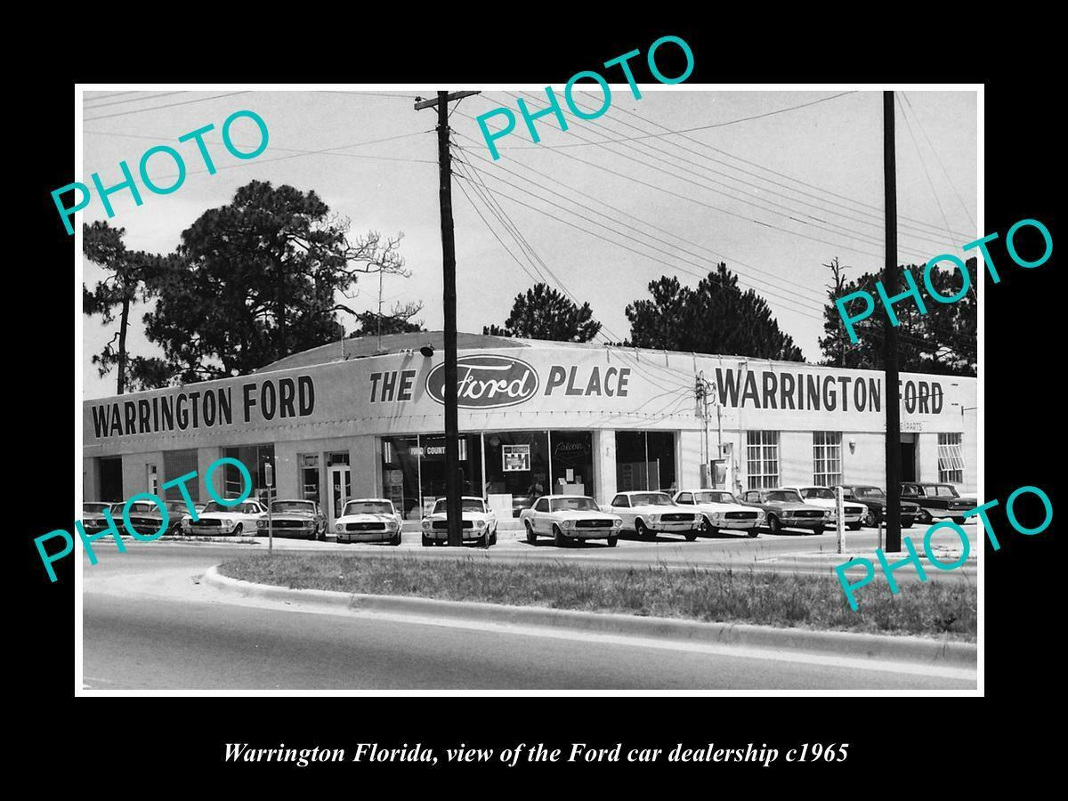 OLD POSTCARD SIZE PHOTO OF WARRINGTON FLORIDA THE FORD CAR DEALERSHIP c1965