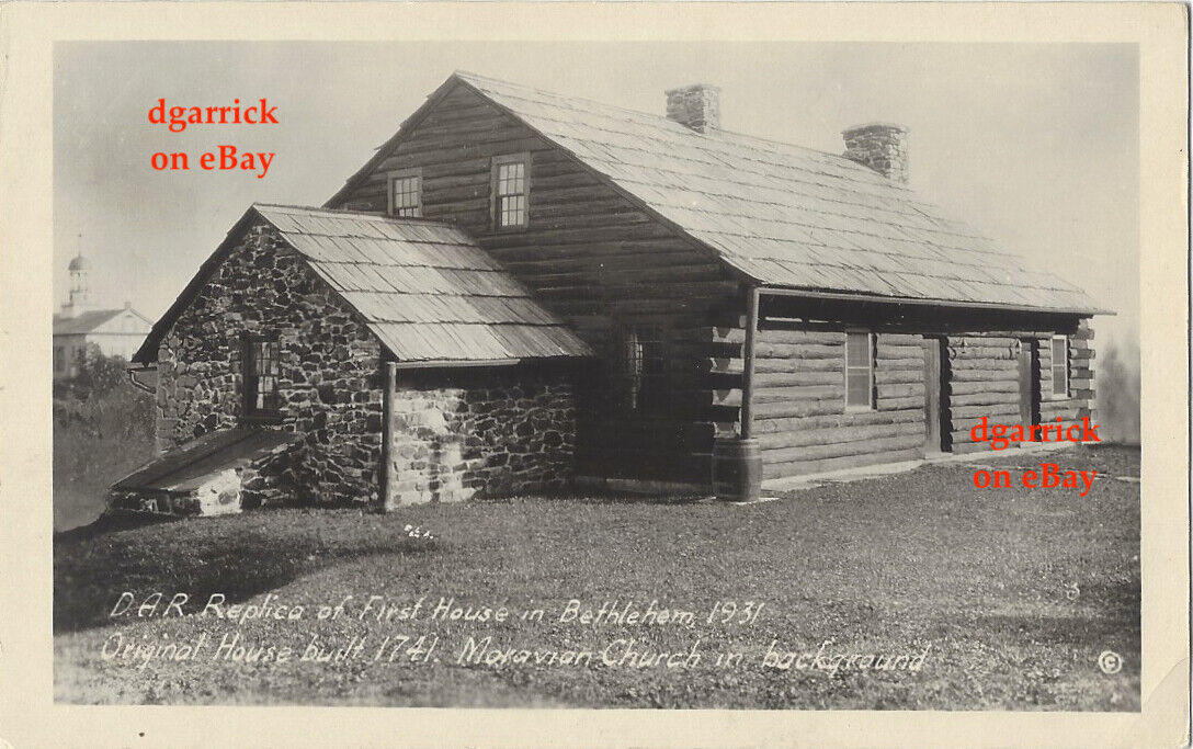 First House Bethlehem Pennsylvania DAR replica 1931 Moravian church postcard
