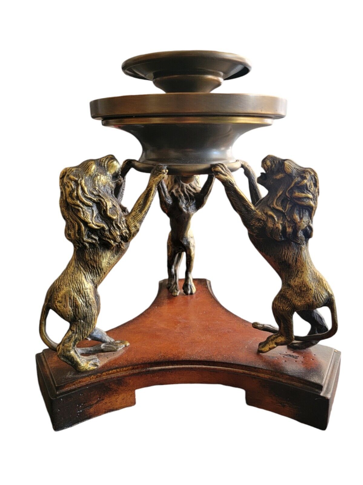 Dillards 3 Gold Brass Lions Lion Head  Imperial Architecture Wood Candle Holder