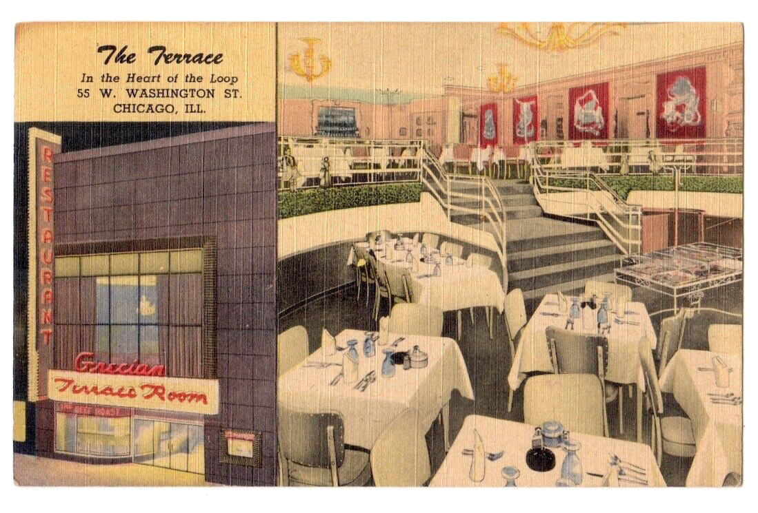 Chicago Illinois c1950\'s Terrace Restaurant, Grecian Terrace Dining Room