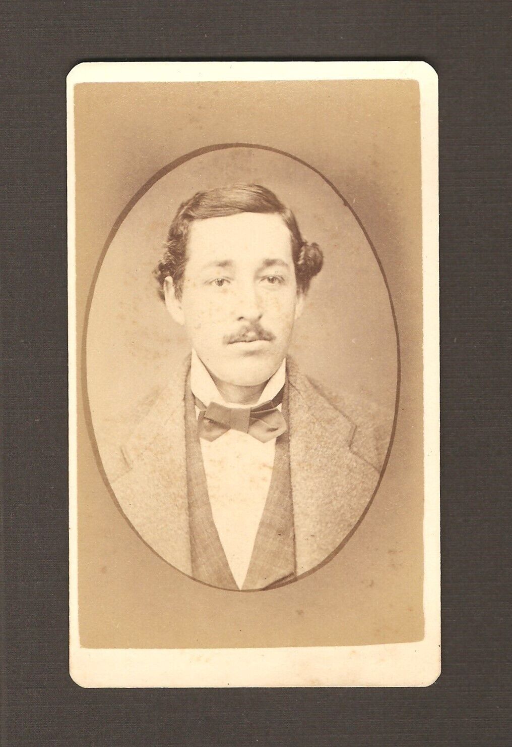 Old Vintage Antique CDV Photo Young Man Gentleman in Suit & Bowtie w/ Mustache