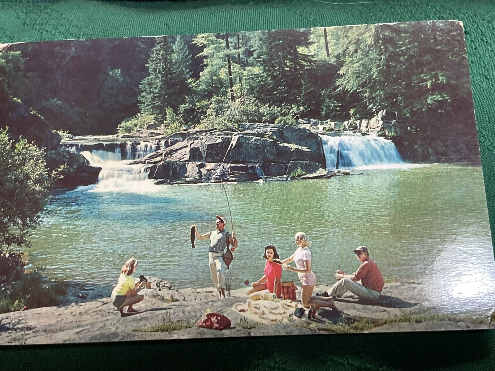 Postcard NC Fishing Linville Falls Upper North Carolina Blue Ridge Parkway 1963