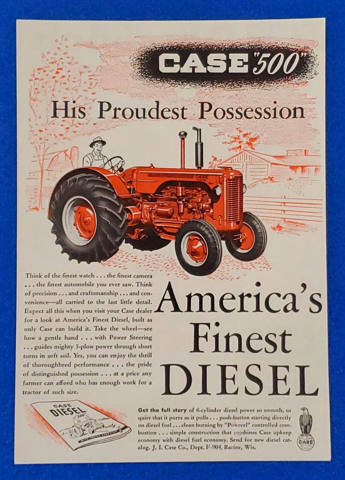 1954 CASE 500 FARM TRACTOR ORIGINAL VINTAGE PRINT AD AMERICA\'S FINEST DIESEL