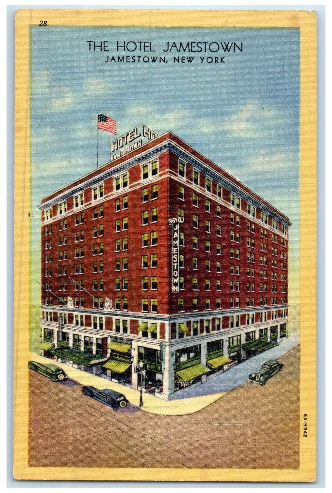 1950 The Hotel Jamestown Exterior Roadside Jamestown New York NY Cars Postcard