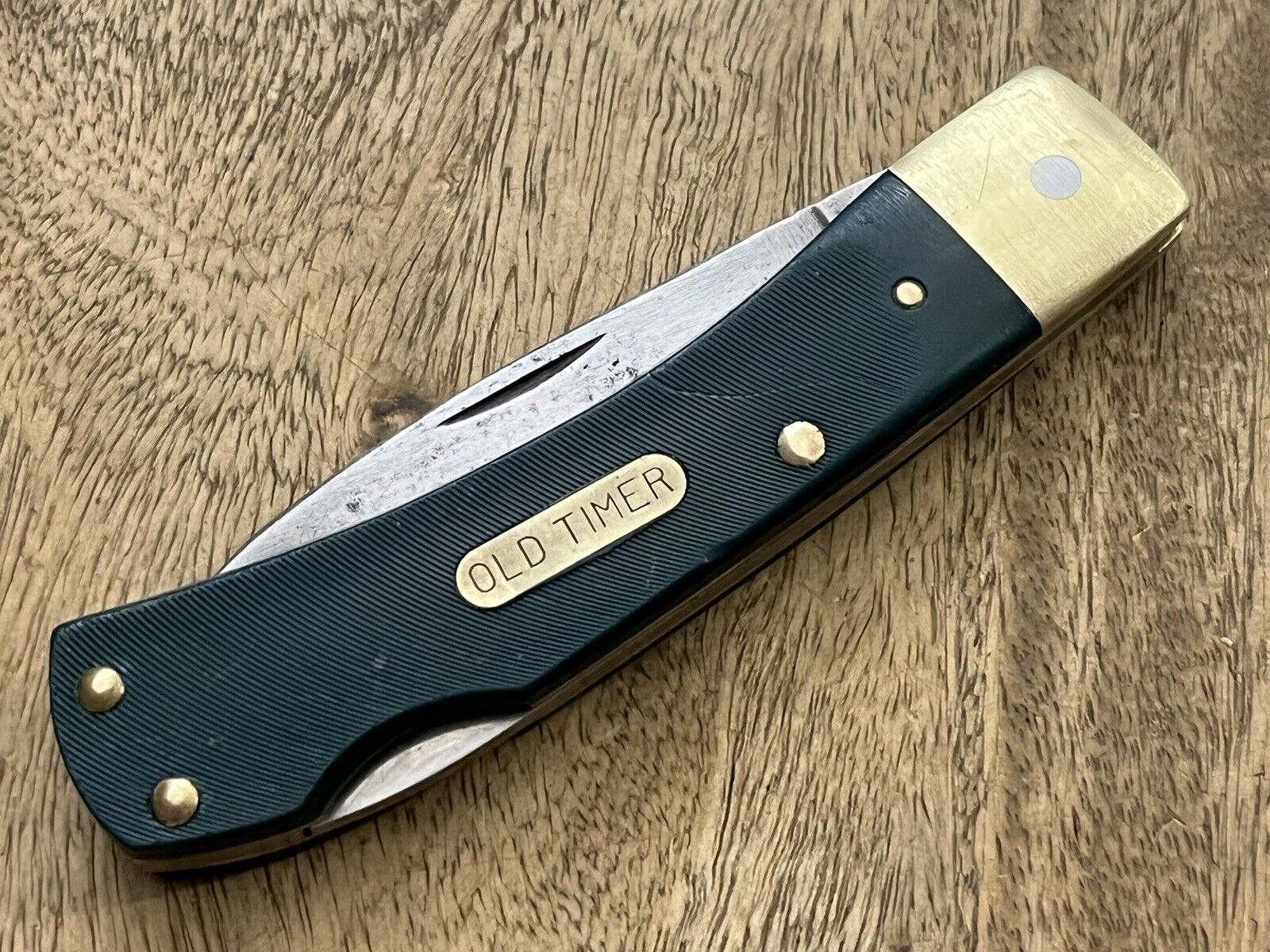 VINTAGE USA Schrade Old Timer 5OT GREEN  Bruin Folding Blade Knife ~TASKCo