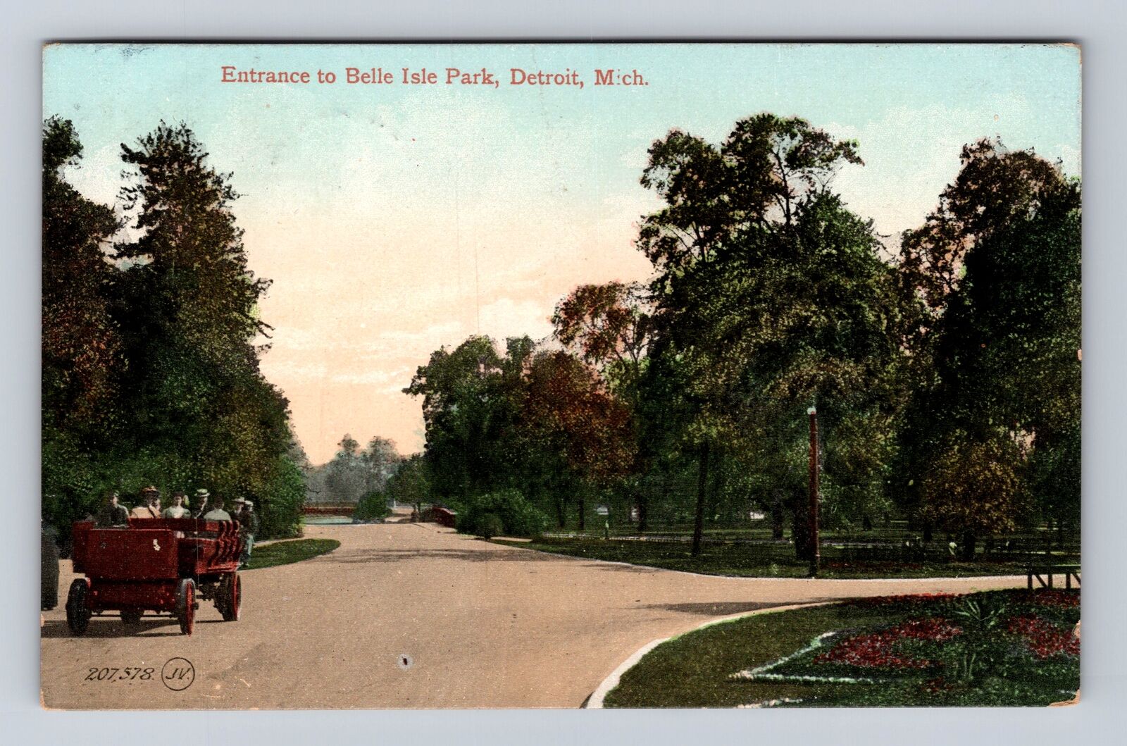 Detroit MI- Michigan, Entrance To Belle Isle Park, Antique, Vintage Postcard