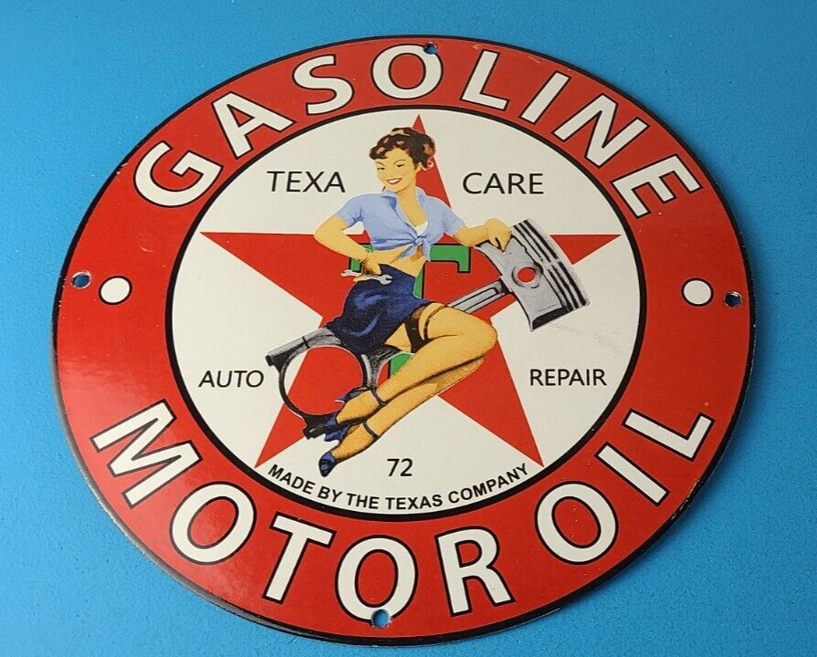 Vintage Texaco Gasoline Sign - Gas Pump Motor Oil Porcelain Enamel Metal Sign