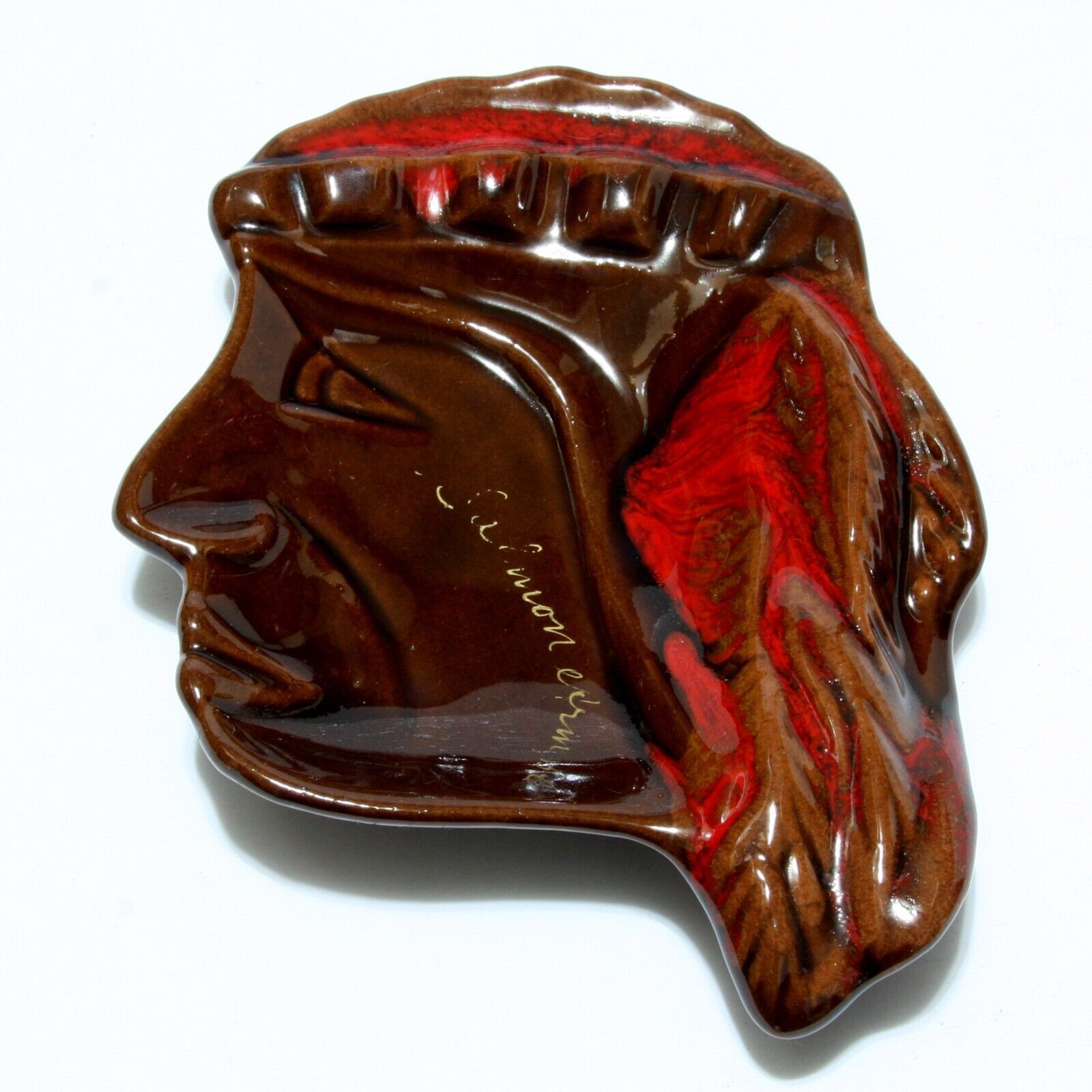 Ceramic Ashtray Native American Head McMaster KS Canada Red & Brown Vintage