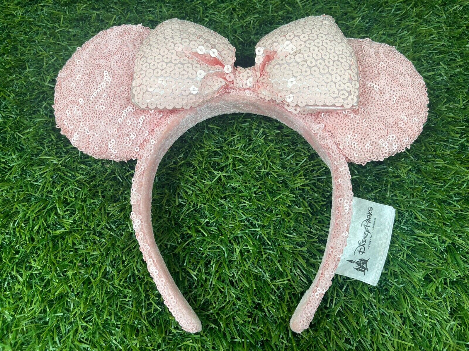 Disney Parks Authentic Minnie Mouse Ears Headband Pink Sequin Near Mint F04