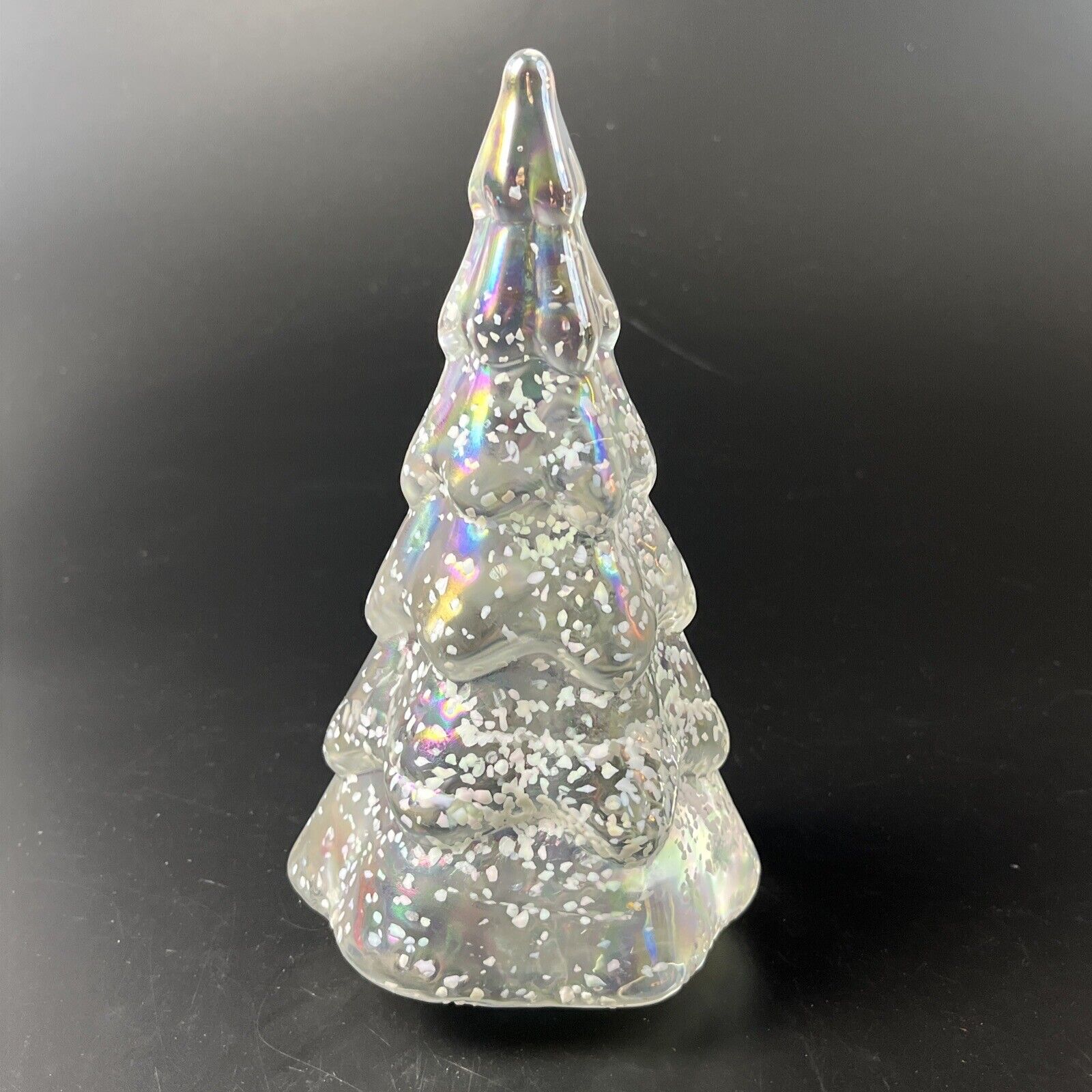 Vintage Iridescent Silvestri Mouth Blown Glass Snowy Christmas Tree Decor 8\