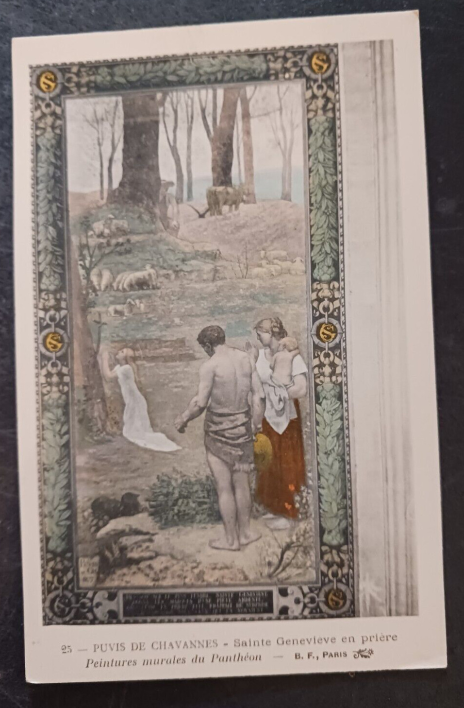 vtg postcard art Sainte Genevieve en priere by Puvis de Chavannes Mural