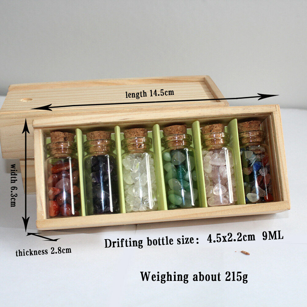 6Pcs DIY Lucky Wishing Drifting Bottle Natural Healing Crystal Grave Stone + Box
