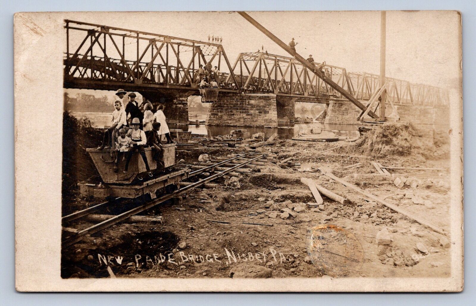 K2/ Nisbet Pennsylvania RPPC Postcard c1910 New P&E Railroad Bridge 1of3 205