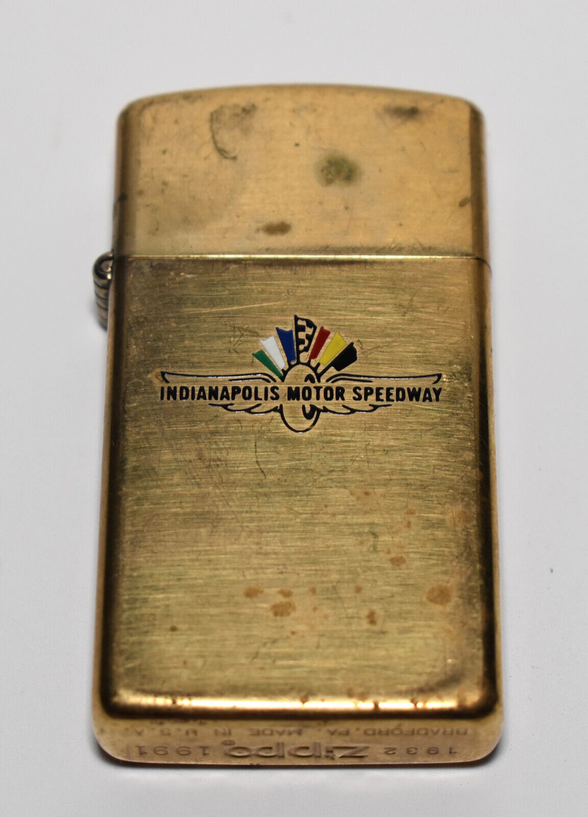 Vintage 1932 - 1991 Indianapolis Motor Speedway Brass Slim Zippo Lighter