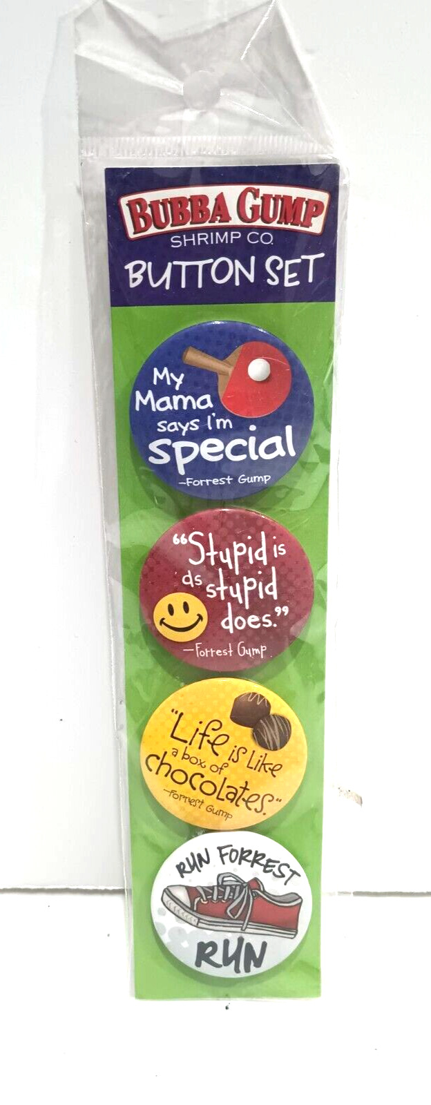 Bubba Gump Shrimp Co. Button Set - Forrest Gump Sayings “Life Is Like Box Of …..