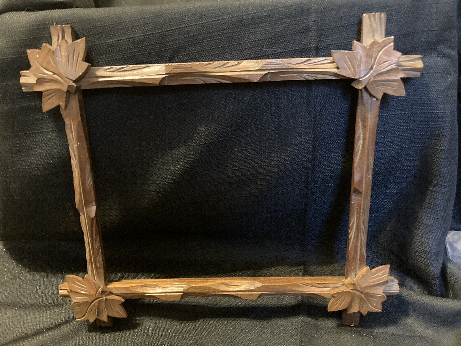 Antique Victorian Carved Wood Picture Frame Adirondack Tramp Art Leaves