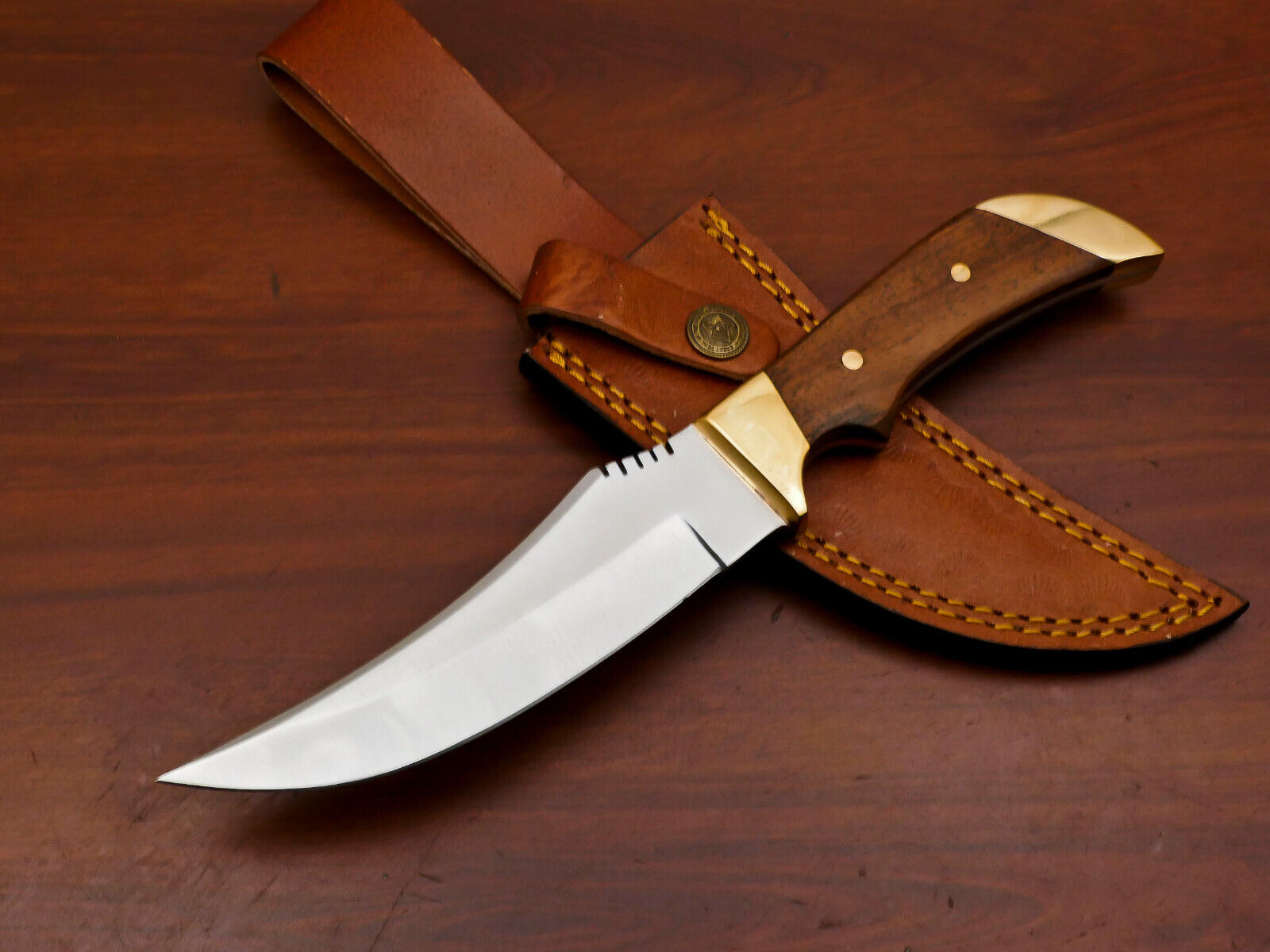 Rody Stan HAND MADE D2 STEEL FIXED BLADE SKINNING HUNTING KNIFE - BRASS GUARD
