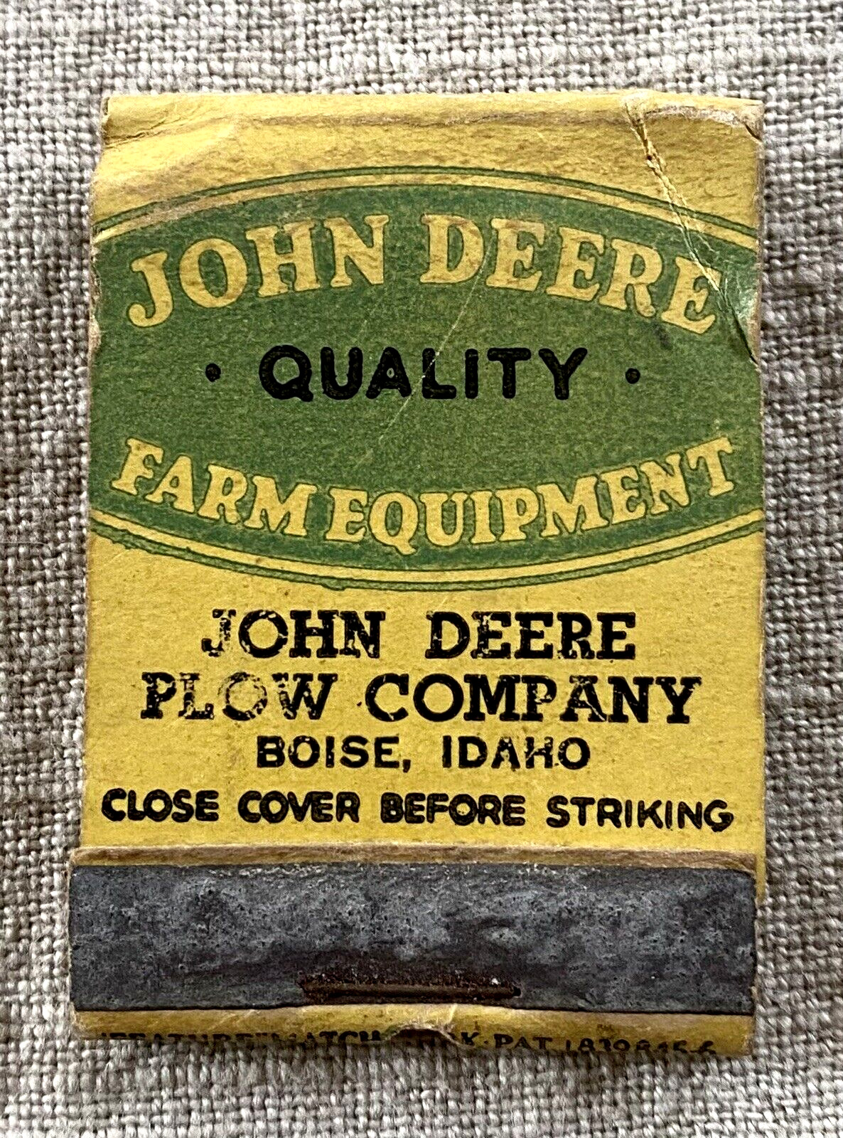 Vtg. John Deere Plow Company BOISE ID Feature Matchbook by Lion Match Co.