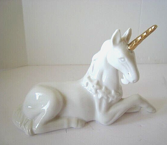 Vintage - 1979 - White and Gold Porcelain Unicorn Figurine - MSR Imports Inc