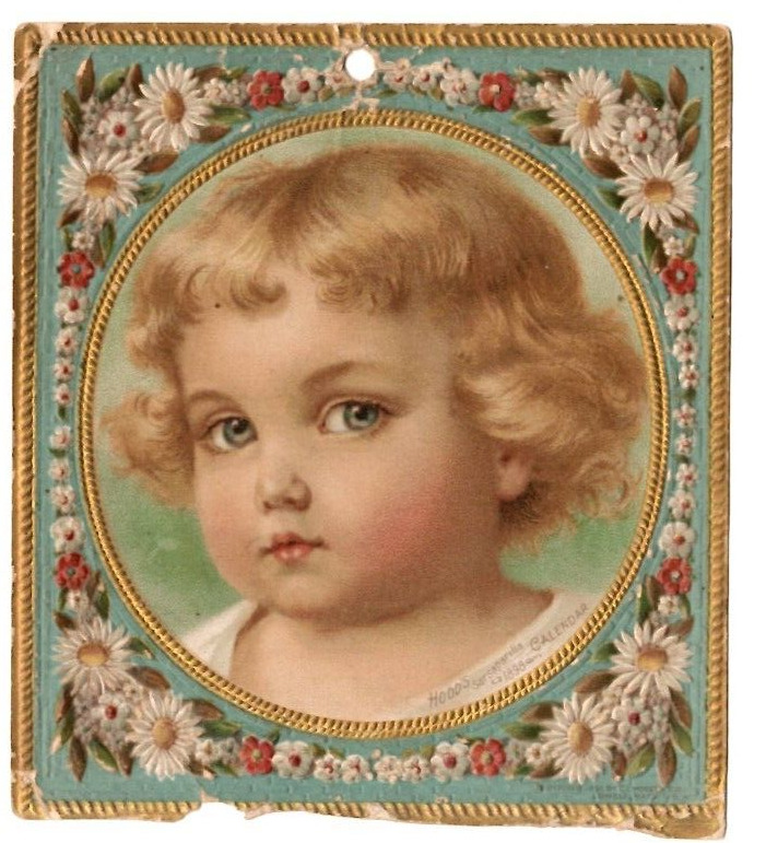Hood's Sarsaparilla Astronomical Events Calendar Topper Blond Child Card 1898