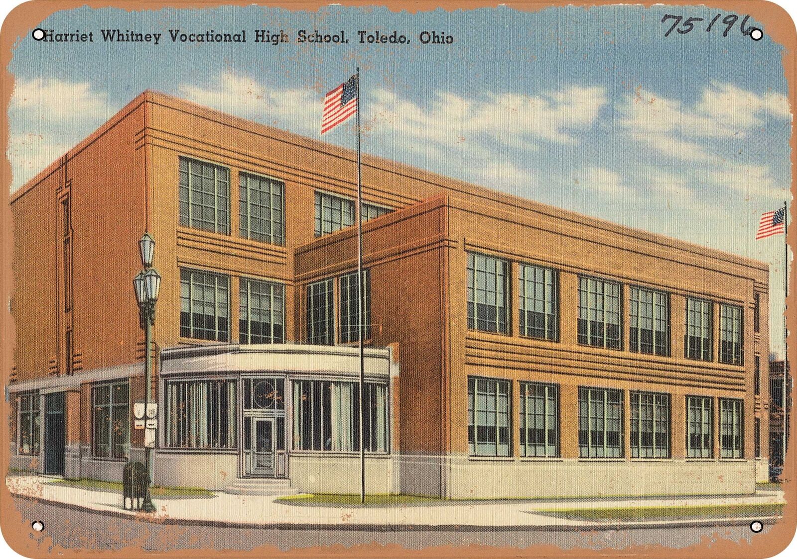 Metal Sign - Ohio Postcard - Harriet Whitney Vocation High School, Toledo, Ohio
