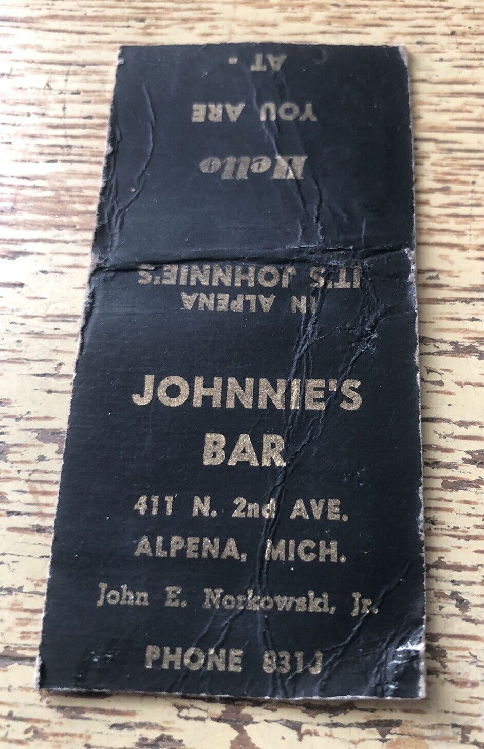 Johnnie’s Bar Alpena Michigan Matchcover 40s-50s 
